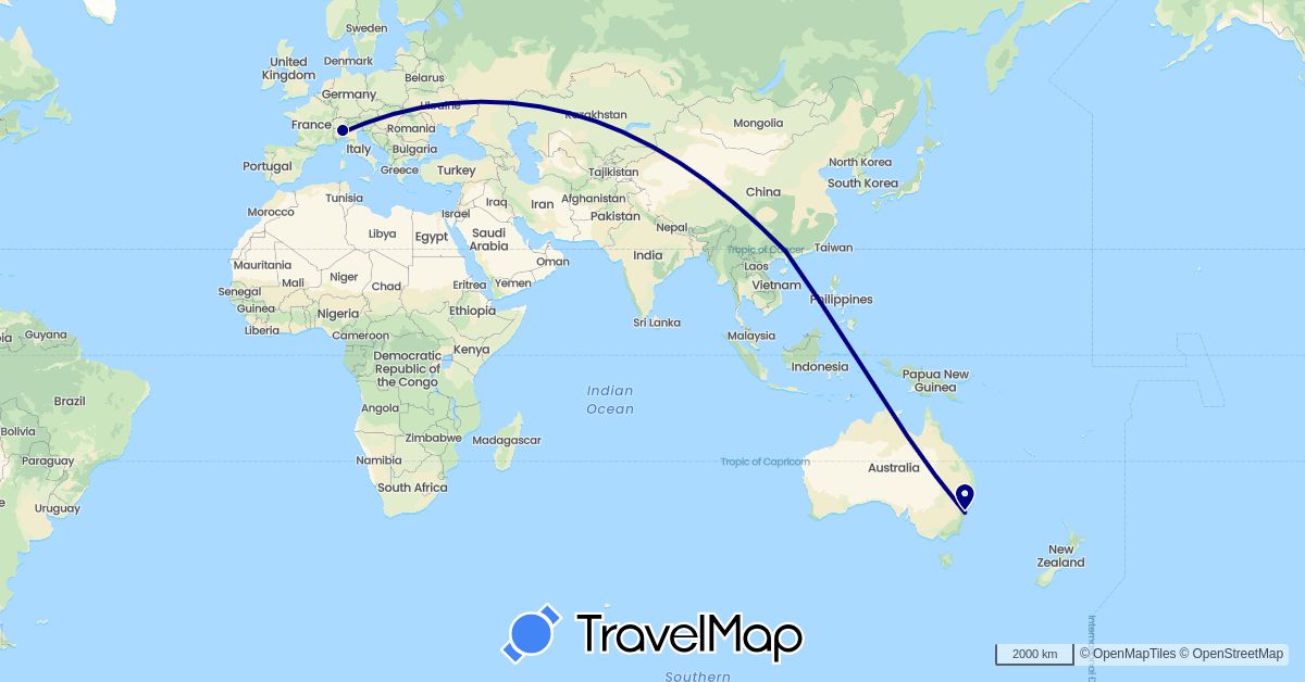TravelMap itinerary: driving in Australia, China, Italy (Asia, Europe, Oceania)